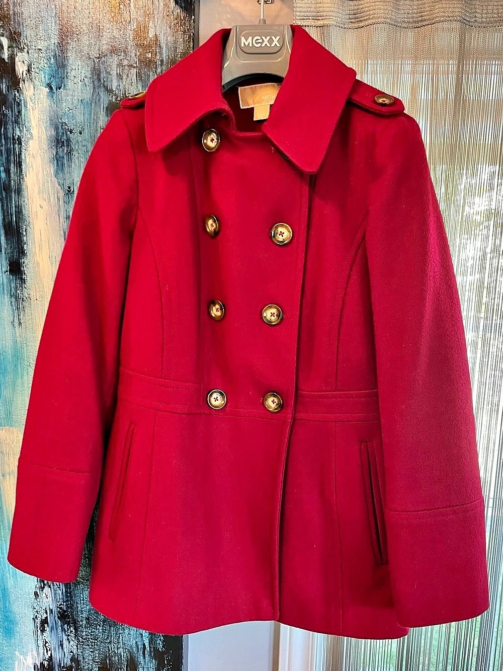 Michael Kors Cranberry Red Wool Pea Coat Size Small